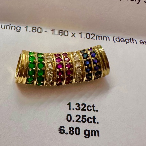 14k Gold Diamond Emerald Ruby & Sapphires Slide/Pendant for omega w/APPRAISAL - Picture 2 of 5